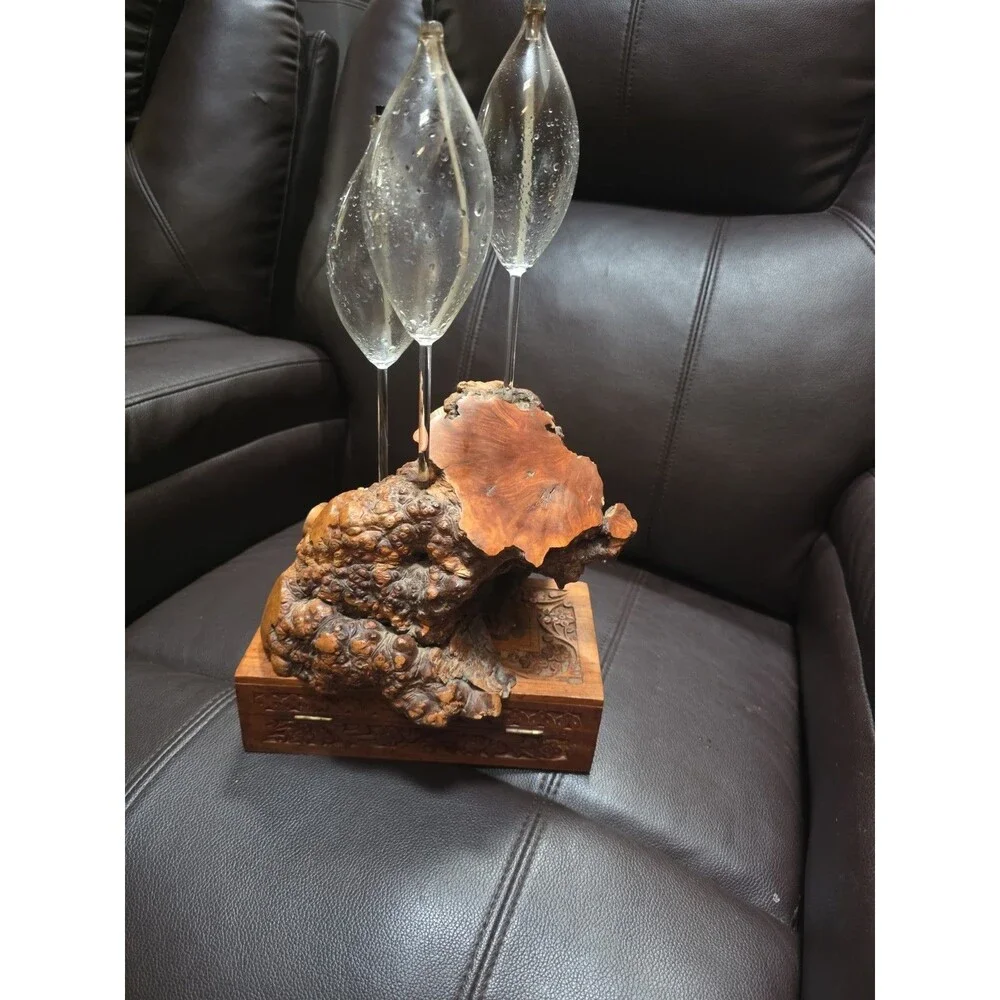 Blown Glass 3 Tear Drop Oil Burl Lamp-One Of A Kind-Hand Made-USA